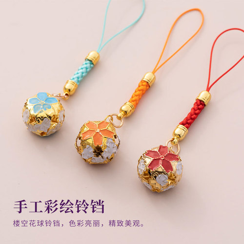 Woven jewelry pendants, colorful cloisonné bells, Chinese style lanyards, mobile phone lanyard accessories, short antique style pendants