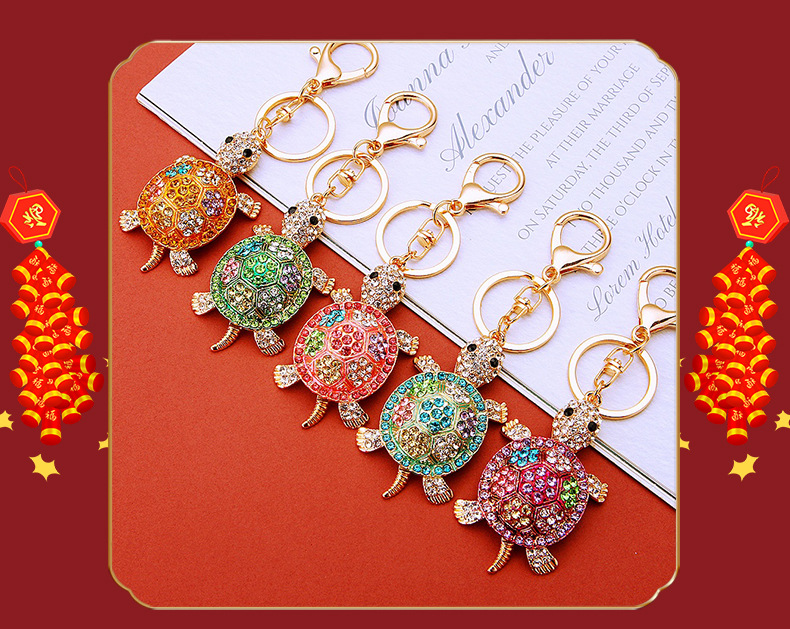 Turtle Car Keychain With Full Diamond Crystals Bag Pendant_voghion.com