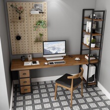 简约实木书桌书架一体桌组合书柜电脑台式桌家用双人长条桌写字桌