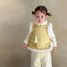 蔗梨童装女童冬装旗袍2025新款儿童新中式加厚上衣女宝宝国风套装