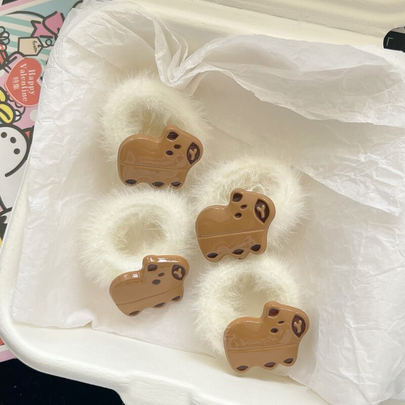 Cute capabala puffer plush ring autumn and winter sweet girl heart double ponytail headdress plush headdress