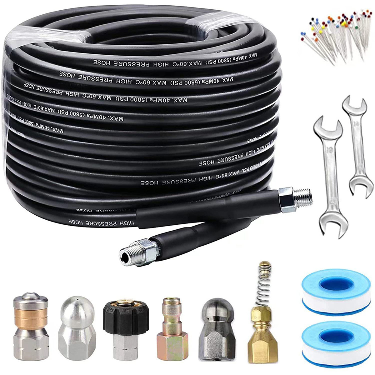 1/4英寸45米5800PSI下水道清洗套件 旋转下水道喷嘴 喷射清洁软管