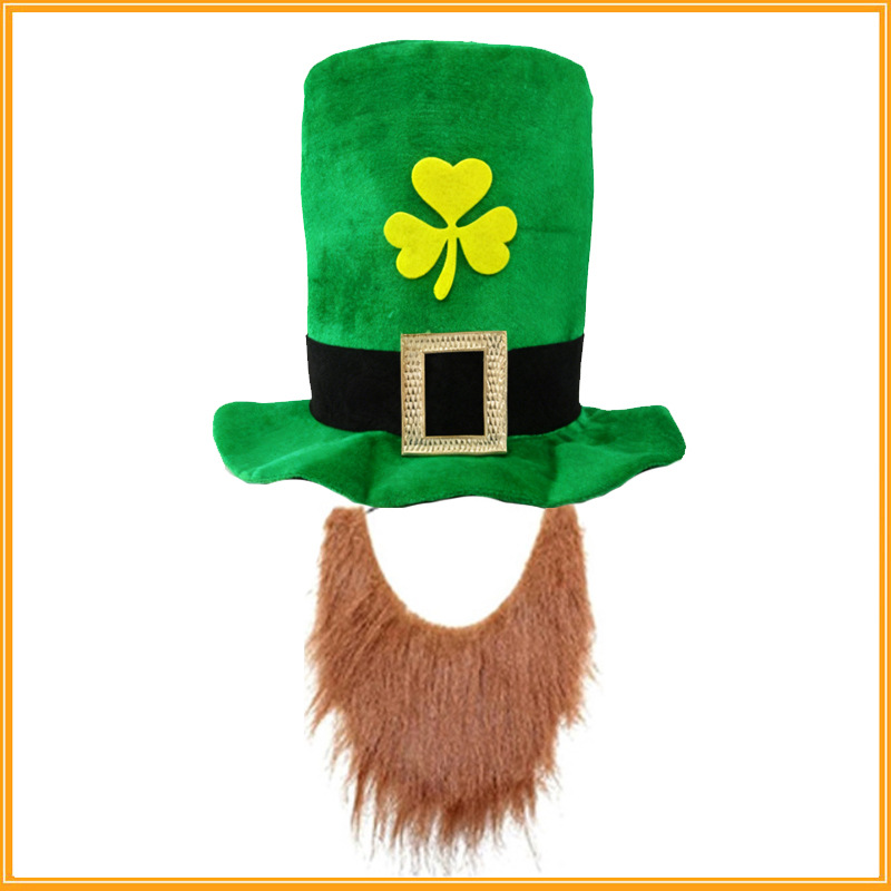 Sombrero irlandés de San Patricio – con trébol y barba, para fiestas