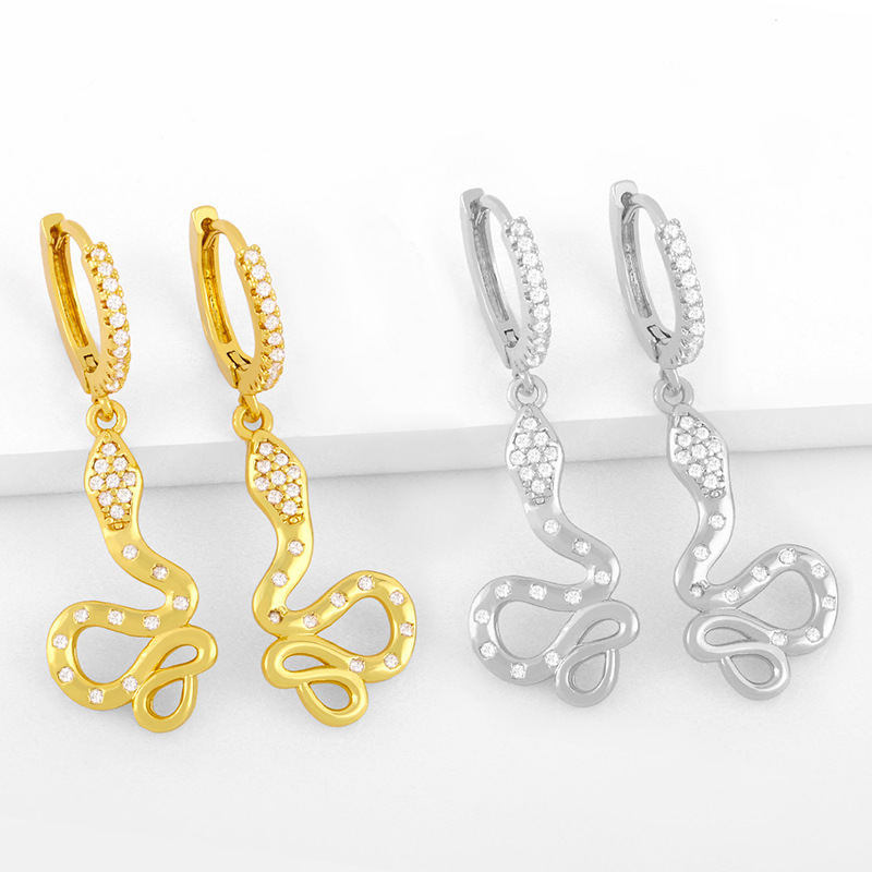 Fashion Snake-shaped Diamond-studded Earrings display picture 2