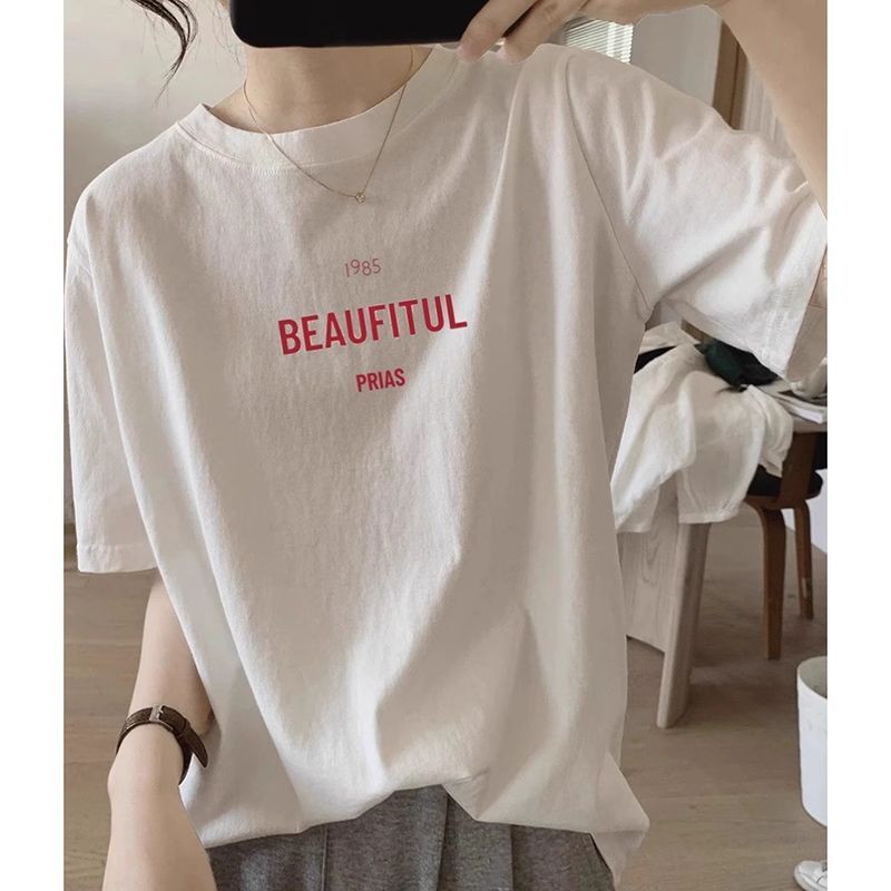 2026 New European Style White Pure Cotton Round Neck Summer Short-Sleeved T-Shirt for Women, Loose and Slimming, American Lazy Style Top 2026 New European Style White Pure Cotton Round Neck Summer Short-Sleeved T-Shirt for Women, Loose and Slimming, American Lazy Style Top