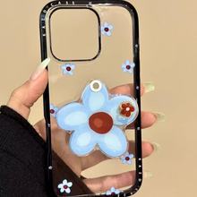 韩风ins蓝色小碎花适用iphone16ProMax镜子支架14苹果15P手机壳13