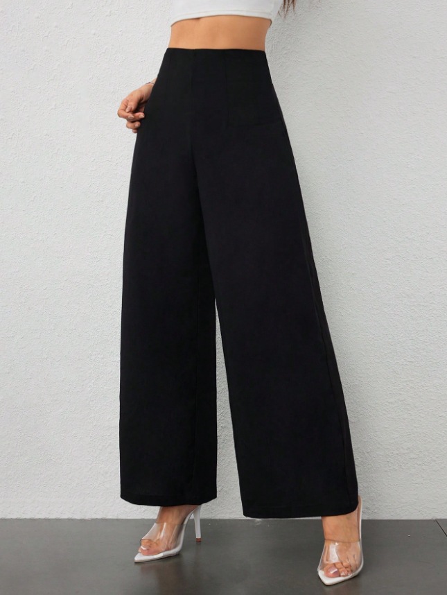 Pantaloni a gamba larga donna autunnali casual fluidi sfiancati_voghion.com