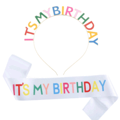 新品カラーIT'S MY BIRTHDAYアルファベットパーティーカチューシャ诞生日女の子肩ひもマナーベルトセット