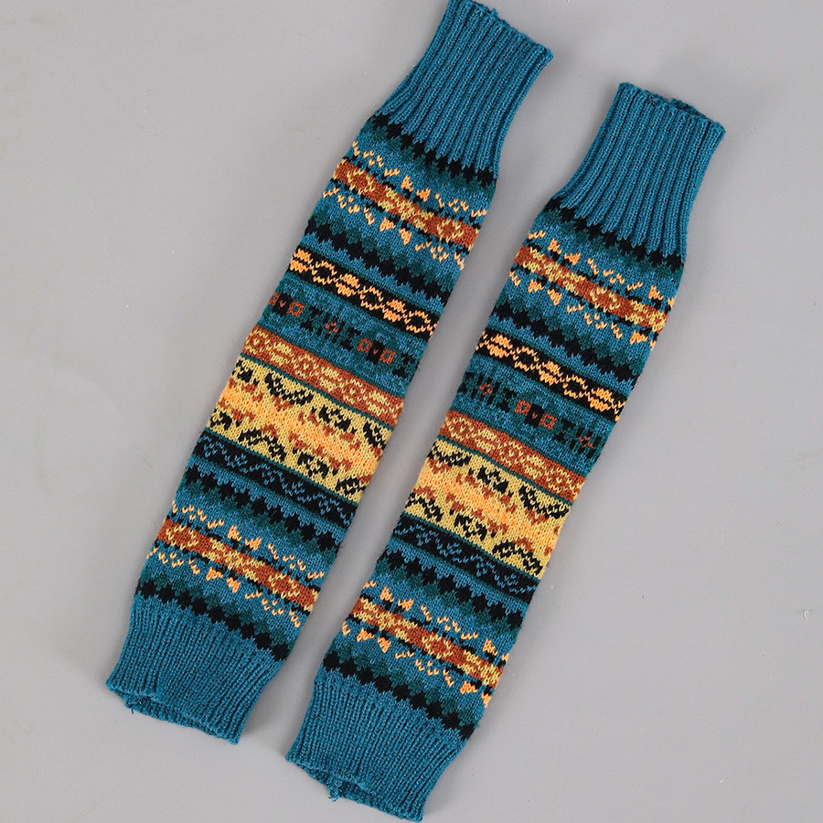 Calcetines de estilo bohemio engrosados de otoño e invierno, mangas de brazo para mujer, guantes de lana de punto sin dedos largos y cálidos