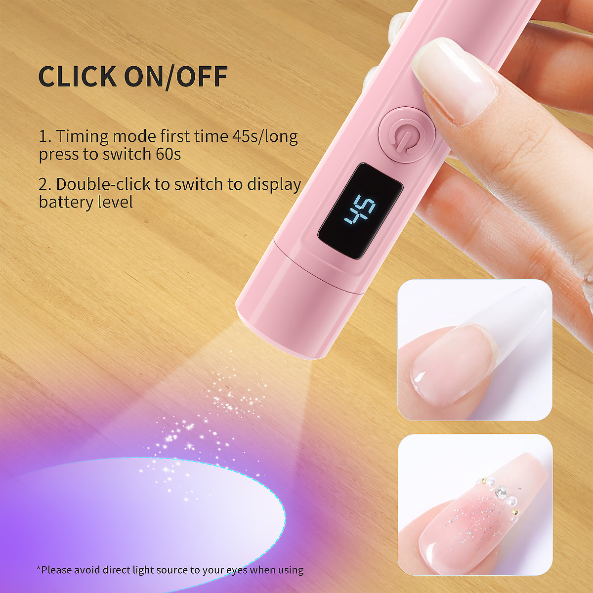 Pequeña pantalla rosa de mano ultravioleta de secado rápido, lámpara de una palabra, parche para uñas, pegamento para hornear, máquina de fototerapia, arte de uñas
