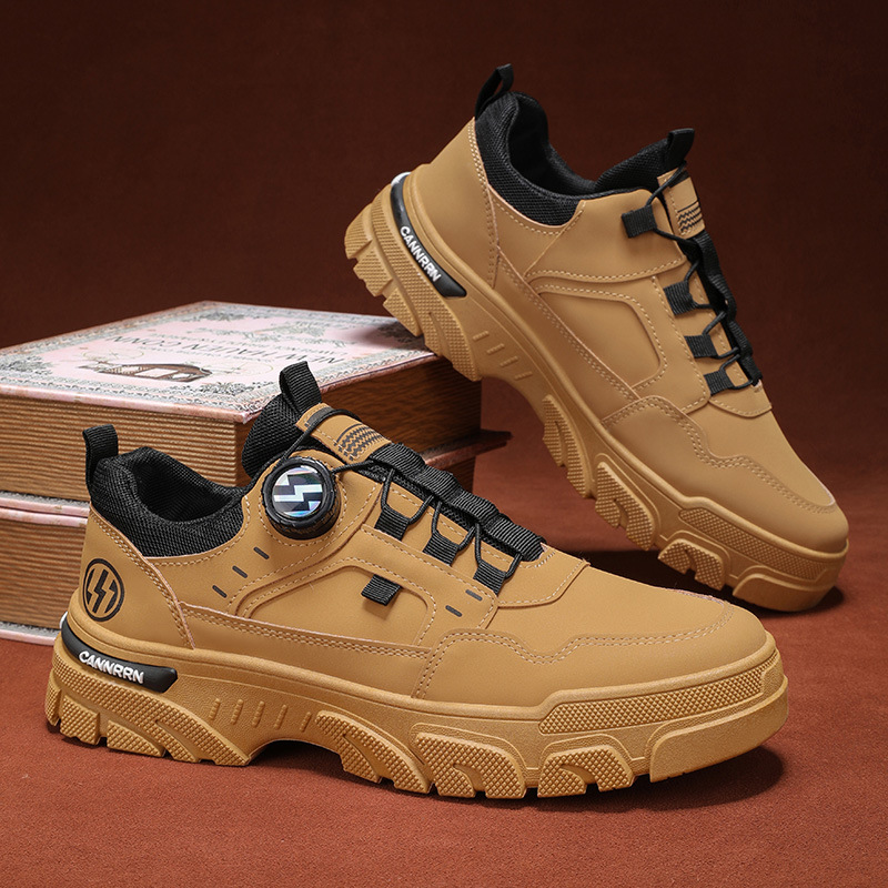 Zapatos de hombre 2025 primavera nuevo estilo de corte bajo, botón giratorio, deportes, ocio, zapatos de moda, zapatos de herramientas impermeables al aire libre
