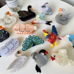 新商品小鳥酢酸クリップ黒白鳥ヘアクリップ豹紋鳥動物ヘアカードツバメサメクリップオウム髪飾り