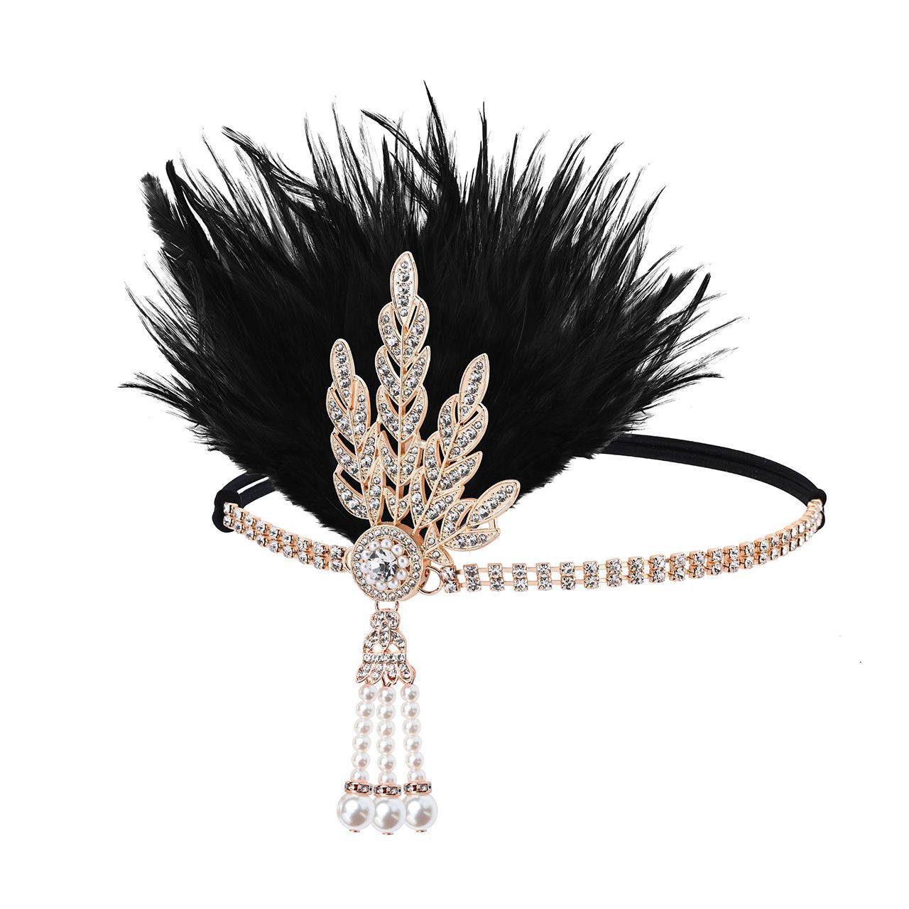 Fashion Leaf Plaid Feather Metal Inlay Artificial Pearls Rhinestones Party Headpieces 1 Piece1
