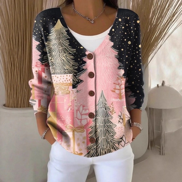 Cross-Border European and American Retro Printed Christmas New Imitation Sweater Cardigan Women's Autumn and Winter Lazy Style Versatile Thick Jacket