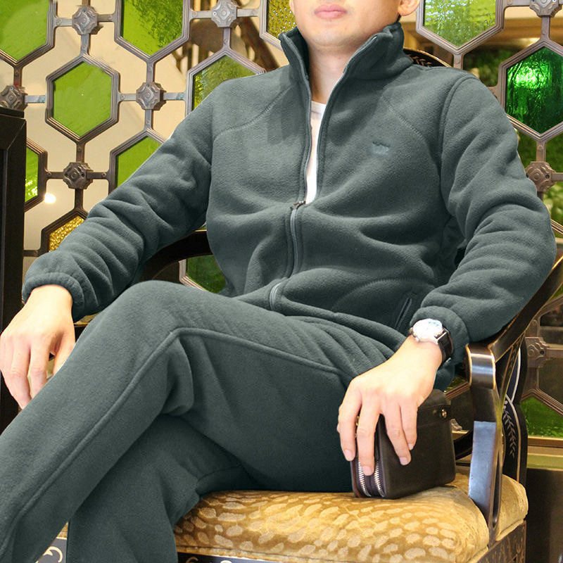 남자 스포츠웨어 세트 겨울 두꺼운 기모 양털 바지 캐주얼 아빠 겨울 세트