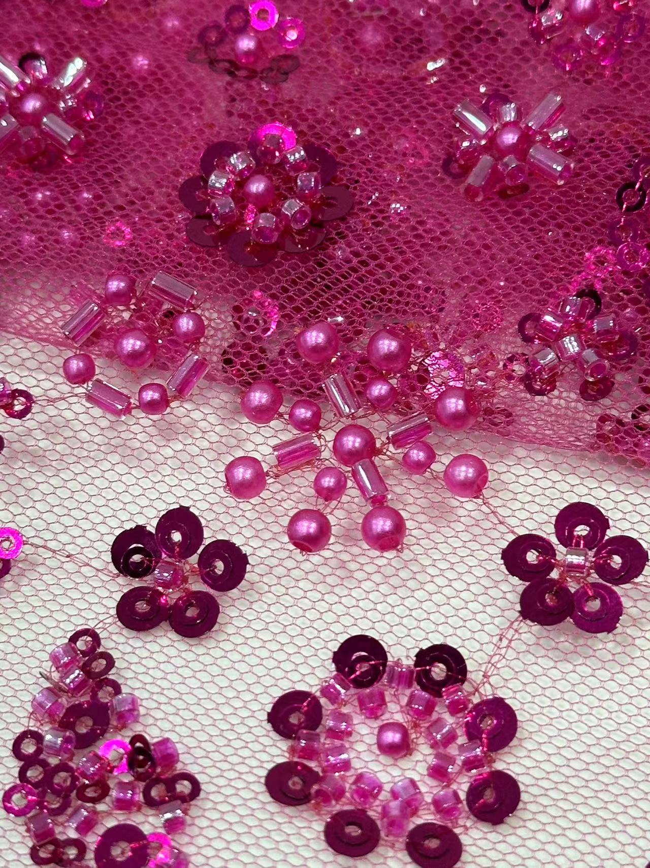 Tejido bordado tridimensional sequinilla tubo de perlas bordado vestido de boda de moda vestido de moda tela de sequinilla image 10
