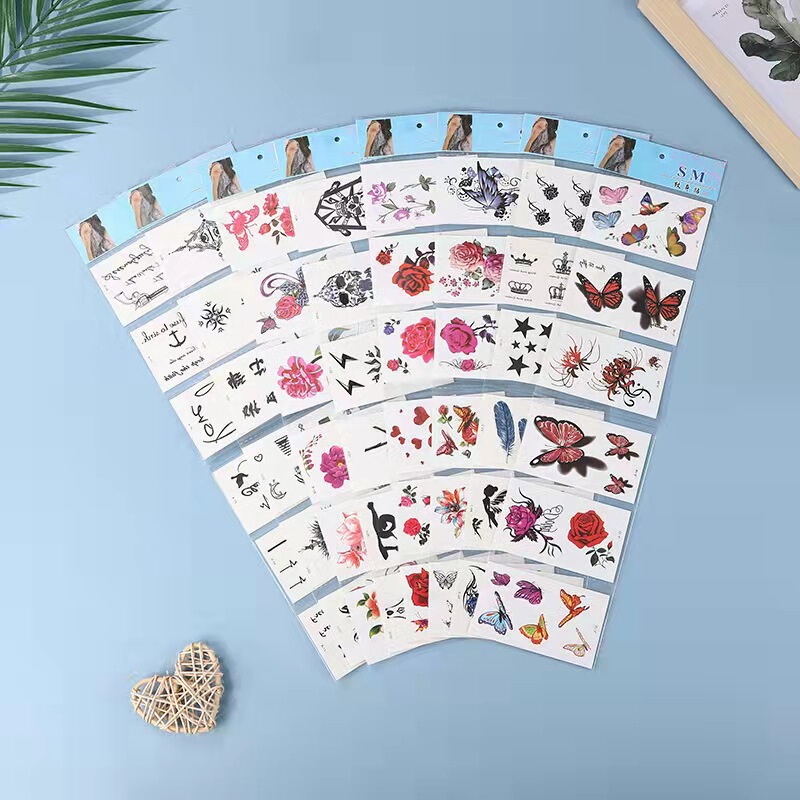 Yiwu 2 yuan shop cute 6 pieces tattoo stickers student popular cartoon multi-pattern tattoo decals wholesale