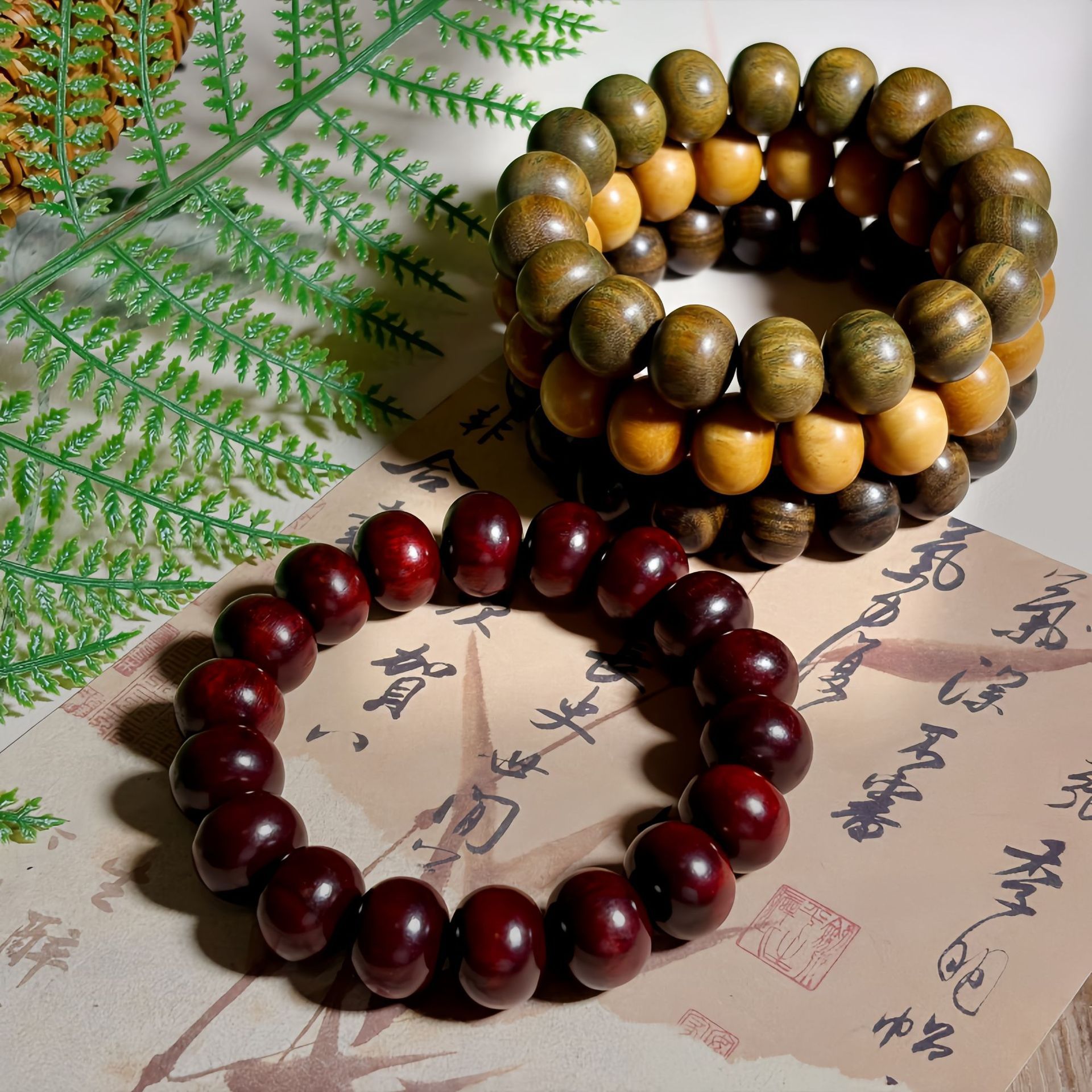 organic scarlet wood rosary green sandalwood rosewood