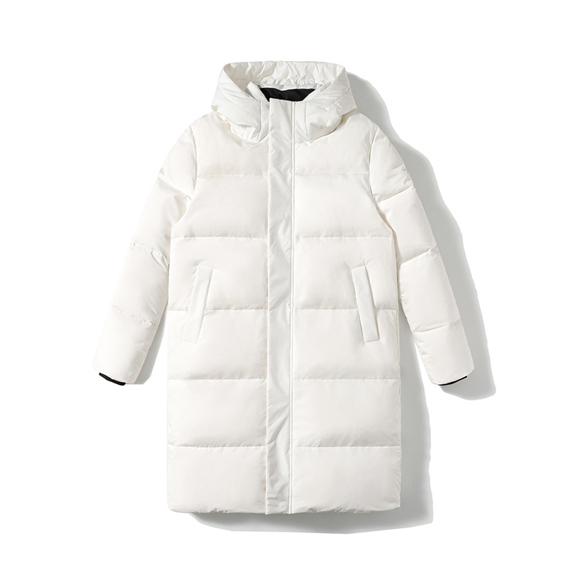 Invierno transfronterizo de tamaño medio largo plumón chaqueta de invierno hombre blanco chaqueta de invierno suelta chaqueta caliente con capuchón