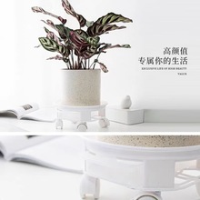 圆形加厚塑料树脂花盆托盘带刹车滚轮深接水盘花盘底托盘带万向轮
