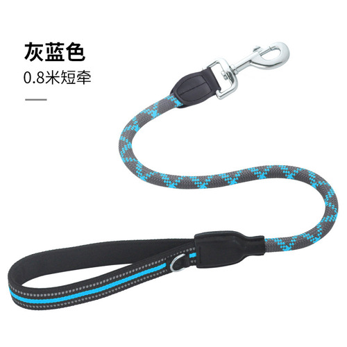 New leather reflective short leash for medium to large dogs, explosion-proof shock training short round rope leash dog rope