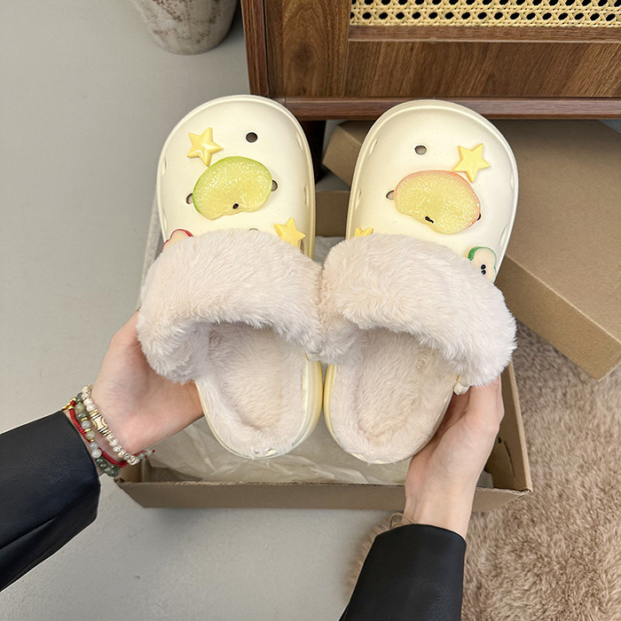 New Plush Fur Clogs 2025 Autumn and Winter New Outer Wear Heightening Non-Slip Thick Sole Two-Wear Clogs for Women