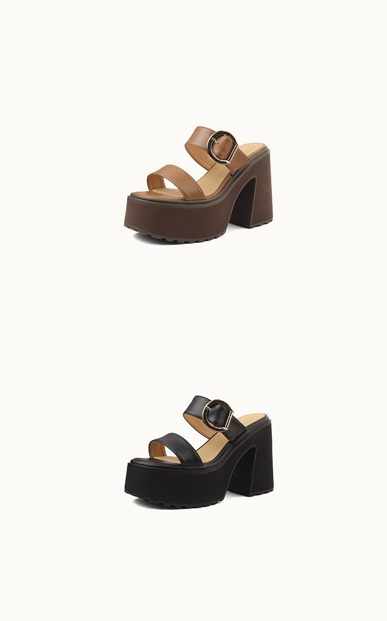 Sandal cao gót nữ da thật 13cm đế dày hở mũi quai ngang gót thô — Màu đen, Màu mơ chi tiết 9