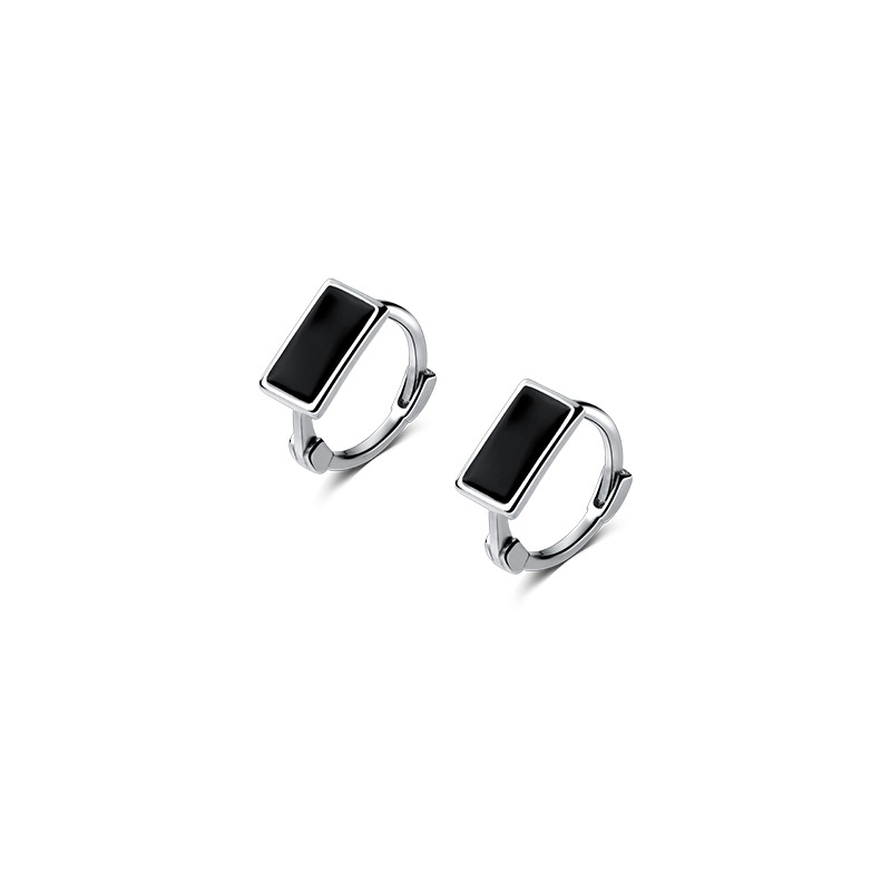 Eloch s925 plata temperamento negro perfiles de aretes de goma geometría cuadrada simple aretes de goteo coreanos G8847