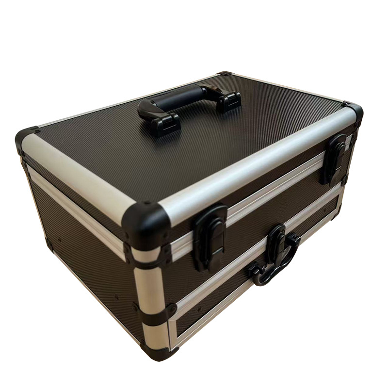 Fábrica de stock caja de aleación de aluminio negro con cajones herramientas de caja dura gabinete maleta caja de herramientas caja de instrumentos