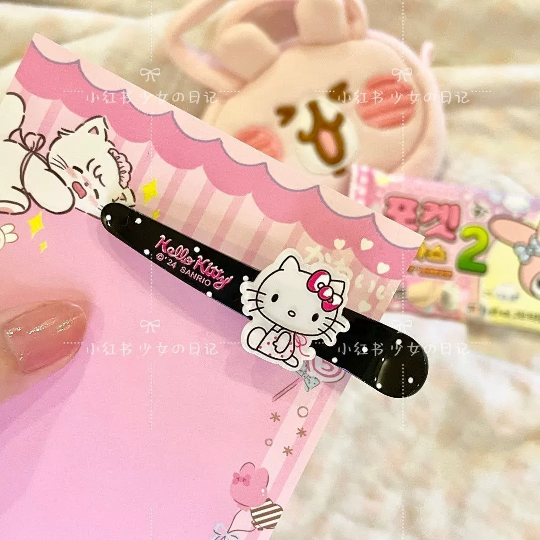 Заколка для волос (Sanrio Hello Kitty) мультяшная для челки, акрил с горошком, 2 цвета