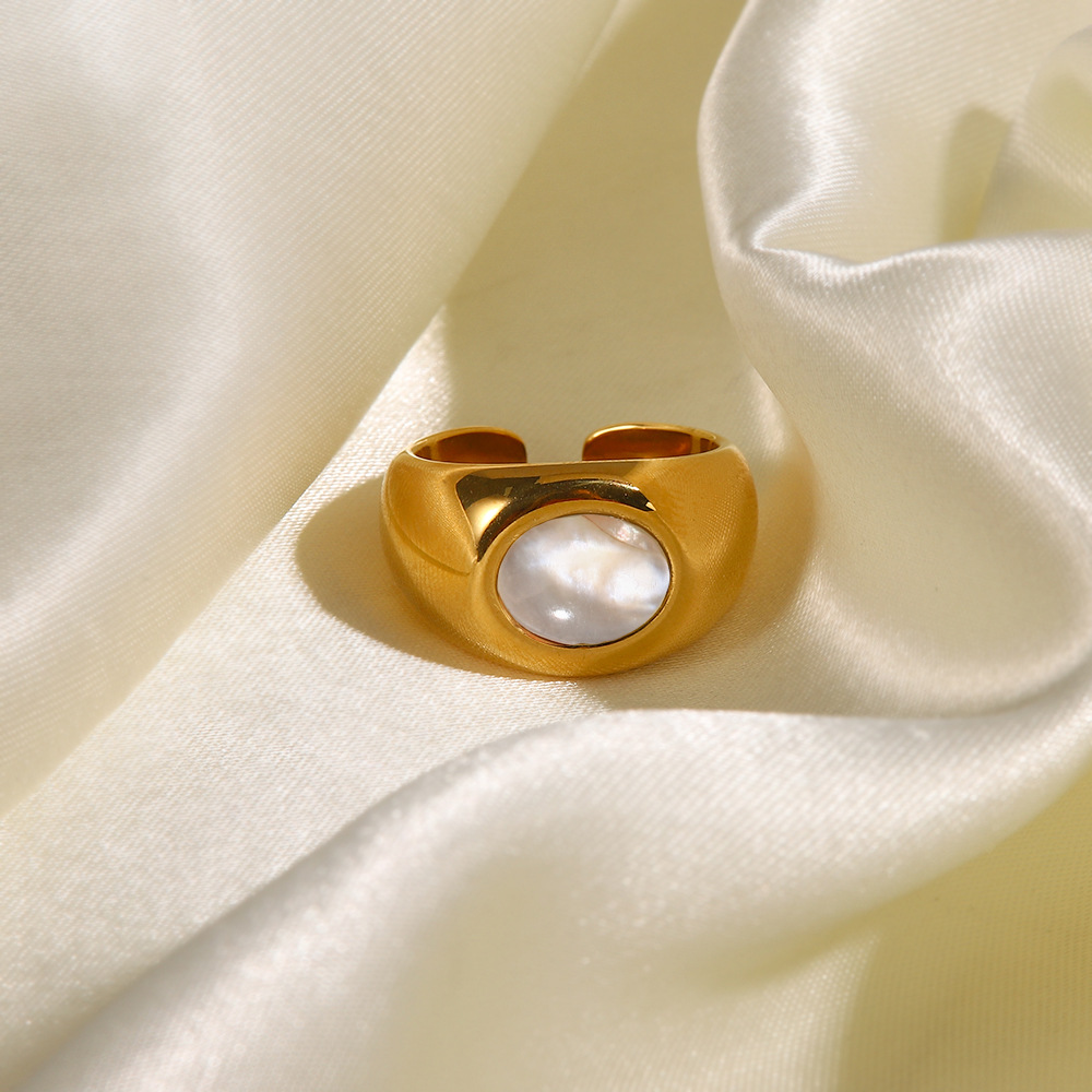 Retro Geometric Stainless Steel Inlay Artificial Pearls Open Ring 1 Piece