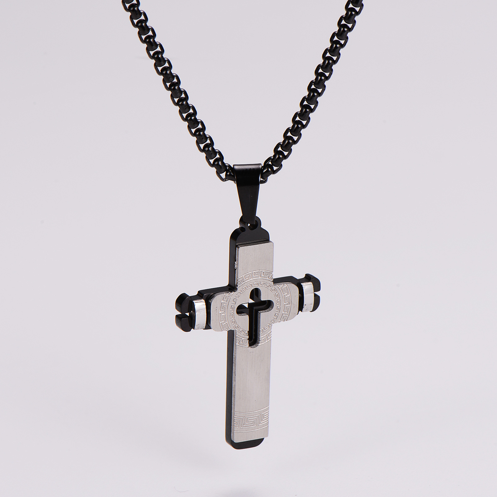 AMLins Stainless Steel Necklace Hollow Simple Engraved Pendant_voghion.com
