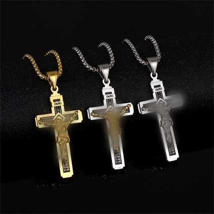 Suministro directo de fábrica vintage electrochapado Cruz joyería diseño de titanio accesorios de acero colgante europeo y americano collar de acero inoxidable