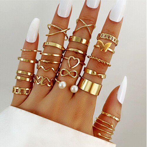 XP17 Cross-border new butterfly ring open multi-joint ring set 22-piece set love ring female design