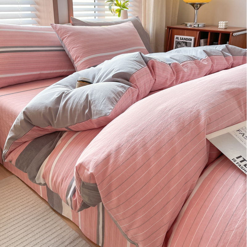 Juego de cuatro piezas de algodón lavado teñido en hilo para estudiantes 2025 nuevo juego de sábanas de edredón de dormitorio de estudiantes de tres piezas