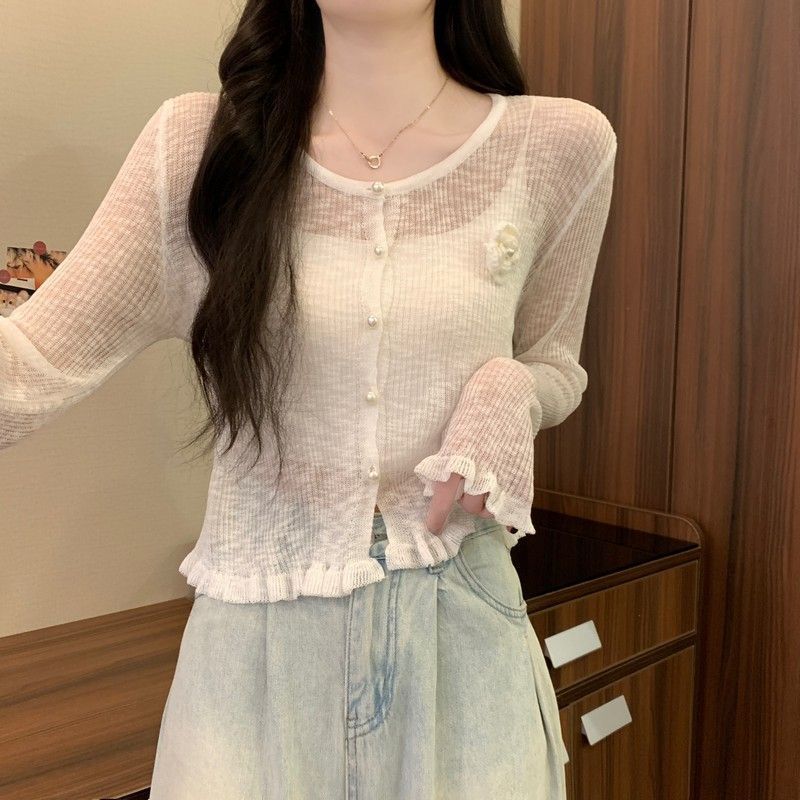 设计感软糯边薄款立体花朵防晒针织衫女春夏新款甜美长袖上衣批发|undefined