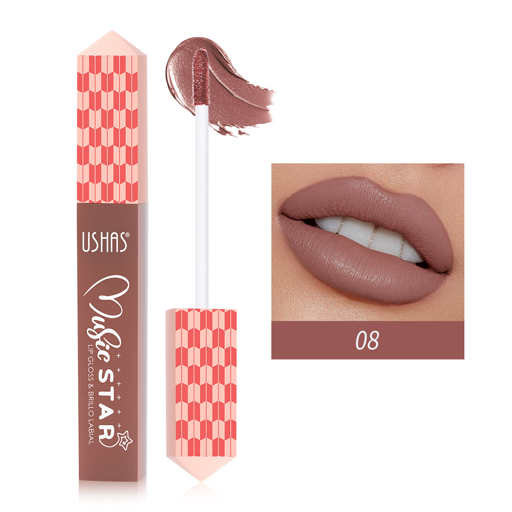 USHAS Amazon 6 colores transfronterizos líquidos esmalte labial mate antiadherente lápiz labial impermeable