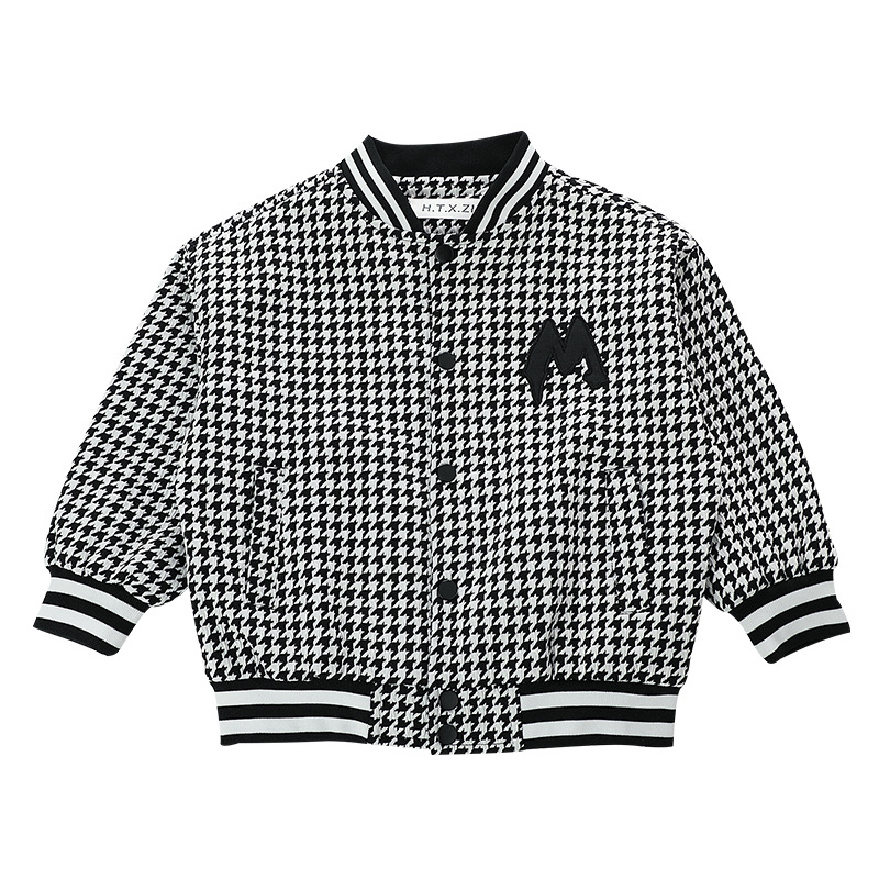 Tuta da baseball da ragazzo Thousand Bird Grid 2023 Primavera Autunno Nuova giacca fresca e alla moda per top per bambini_voghion.com