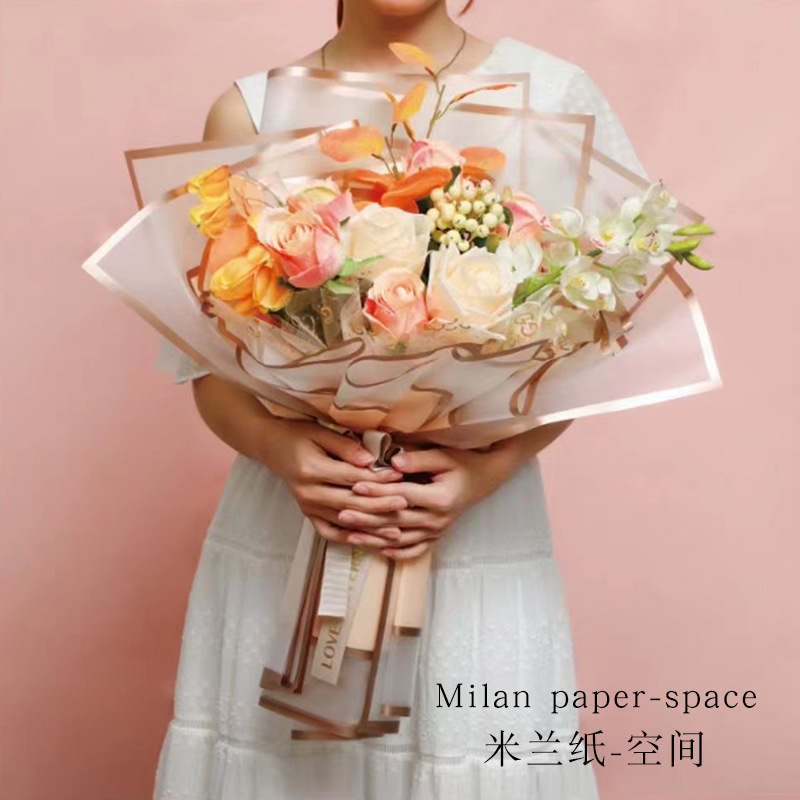 Brillante papel de Milán espacio de papel de embalaje de flores plástico opp película mate impermeable floristería material floral al por mayor