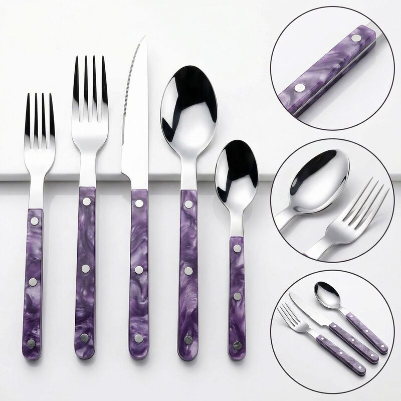 High-End 304 Stainless Steel Tableware with Acrylic Rivet Handles, Steak Knife and Fork Set, High-Quality Western-Style Tableware