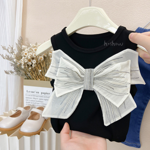 Korean style children's clothing summer new style girls fashion big bow knitted foreign style versatile sweet vest top 0082