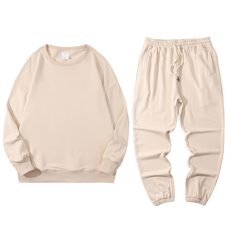 Men's hoodie and sweatpants two-piece set, couple outfit, pure cotton set, solid color, loose fit, versatile.
