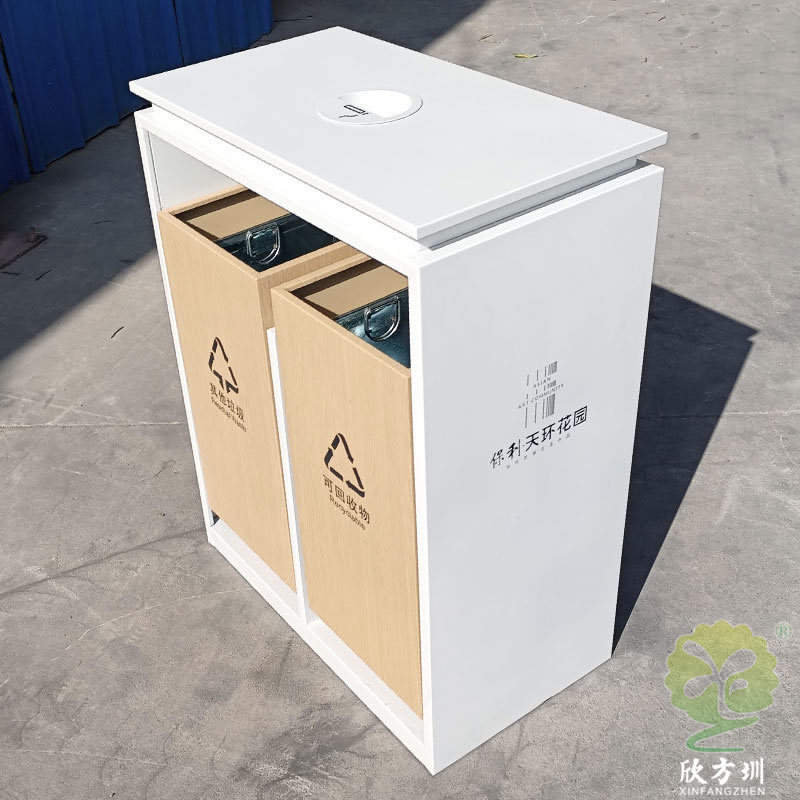 户外广场街道电镀静音仿木纹导轨连体式不锈钢分类垃圾桶果皮箱