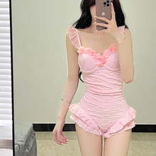 仙女游泳衣女连体平角遮肉保守显瘦元气少女温泉度假海边泳装新款