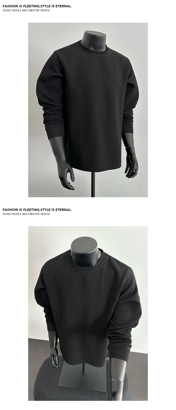 Jacquard Textured Men's Round Neck Sweatshirt American Retro Style_voghion.com