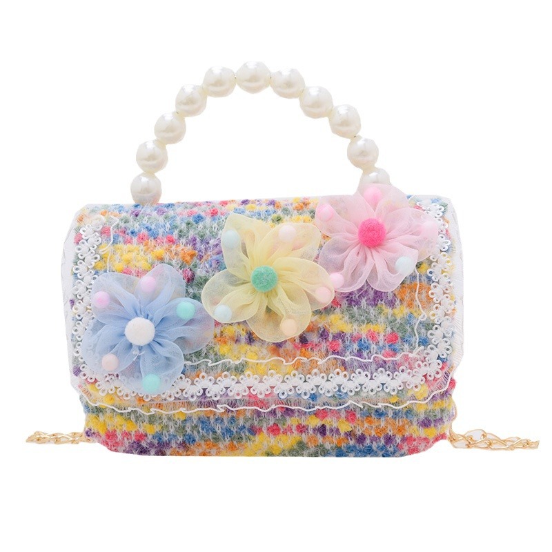 Bolso de La Perla de los niños bolsa 2023 nuevo algodón y lino pequeño bolso cuadrado de moda lindo flor niñas bolsa de mensajero decorativa