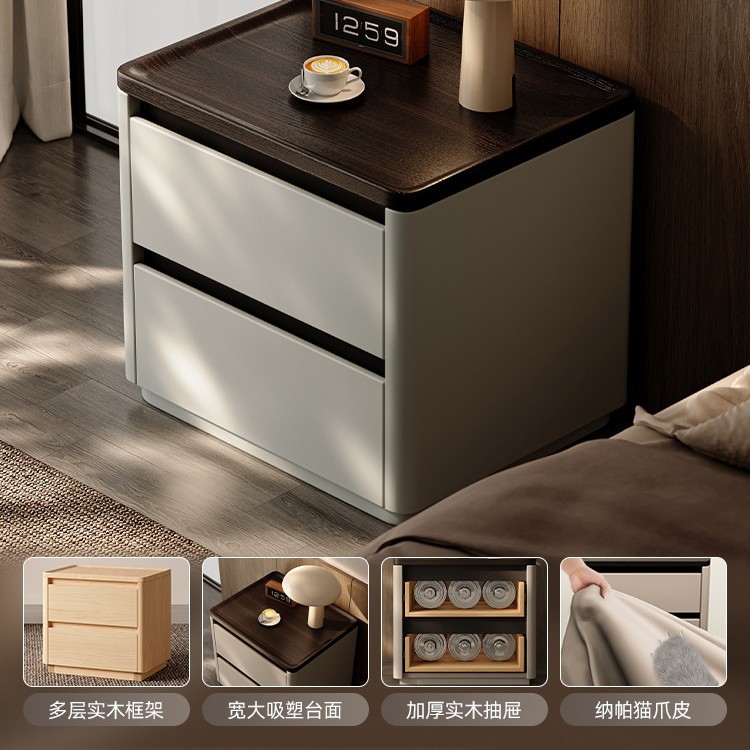 Mesita de noche de madera maciza, lujo ligero, sensación de alta gama 2024, nuevo diseño simple y moderno, dormitorio doméstico, pequeño gabinete junto a la cama