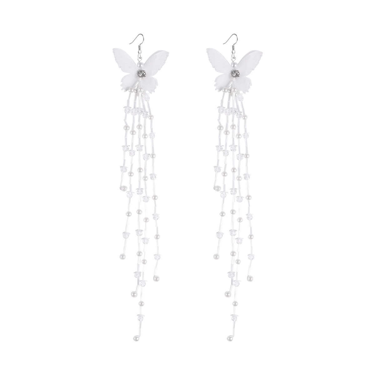 White Mesh Butterfly Earrings Antique Decoration Pearl Tassel Earrings Wholesale display picture 1