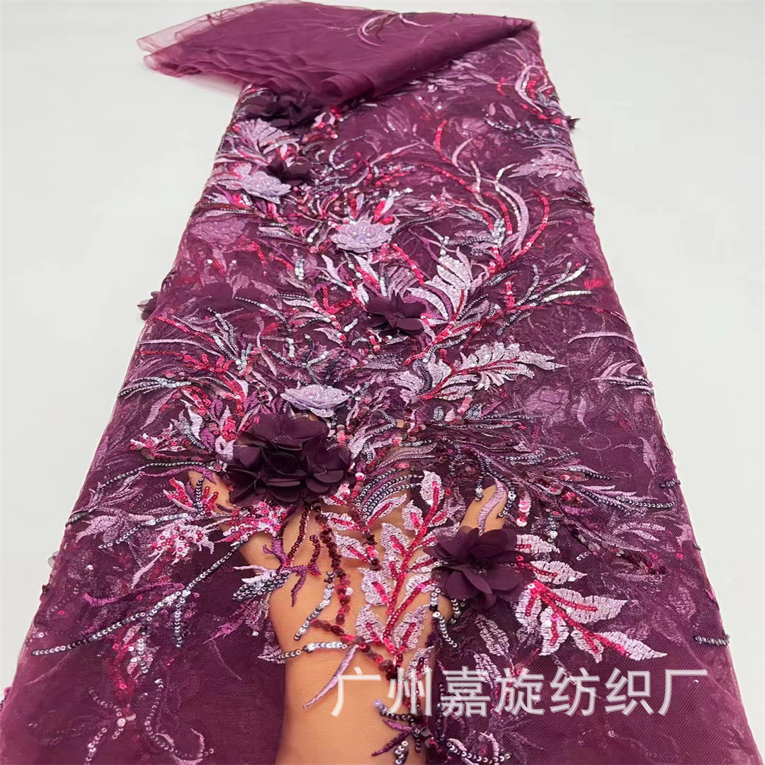 Retro flor tridimensional bordada esquinilla vestido de noche cheongsam cuentas tela de encaje JX4212