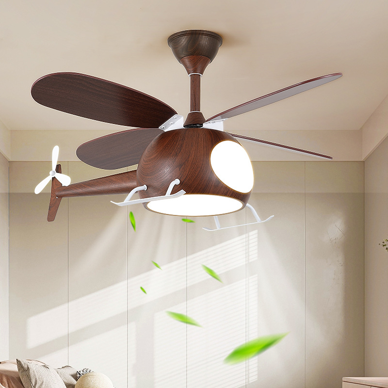 New Children's Airplane Fan Lamp Smart Creative Boy Girl Bedroom Study Ceiling Fan Lamp Restaurant Home Fan